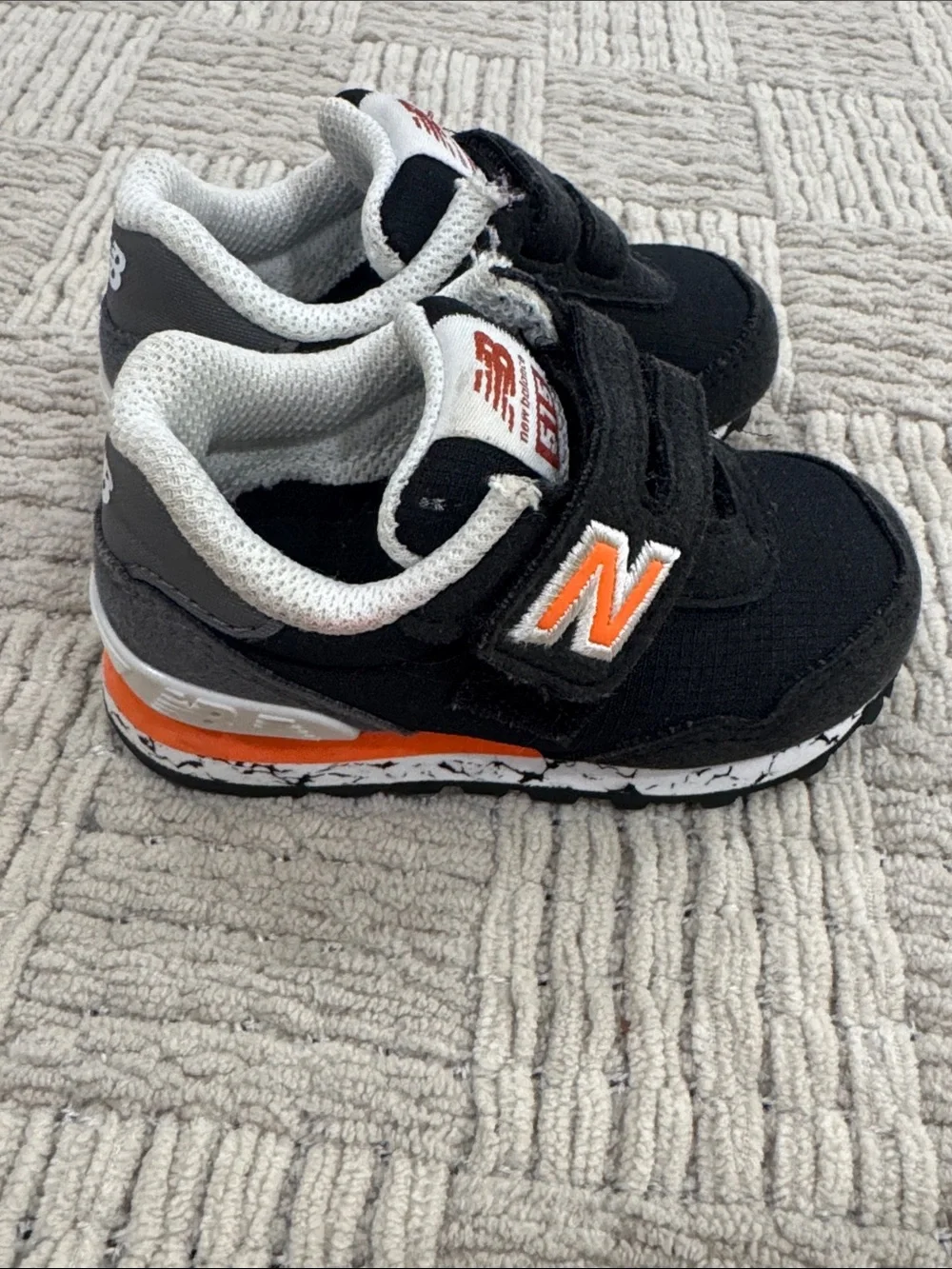 New Balance Toddler Black and Orange Velcro Sneakers